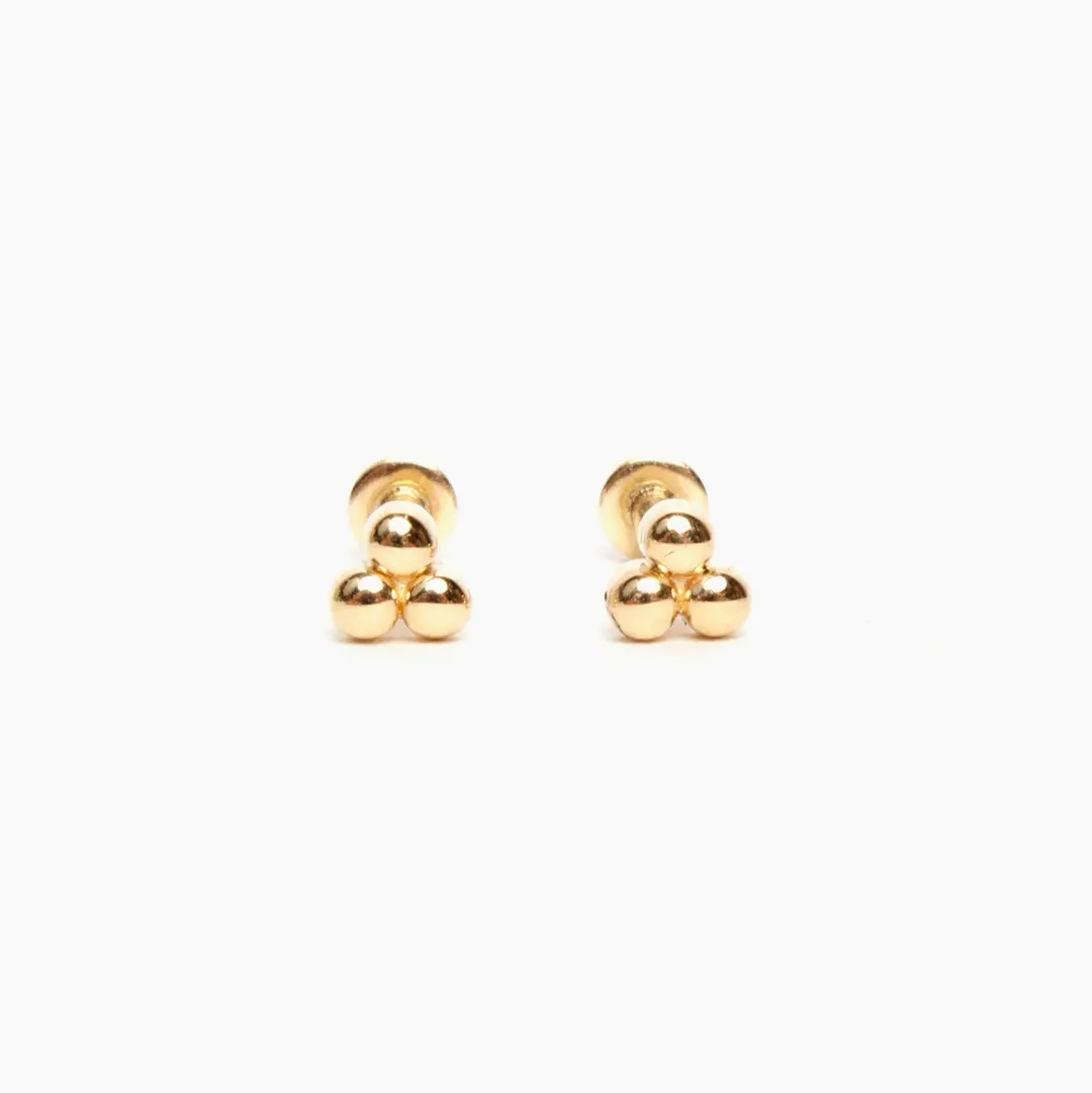 3 Bead Cluster Flat Back Stud Earrings