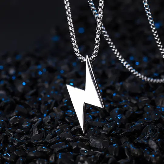 Heavy Lightning Bolt Silver Pendant & Chain