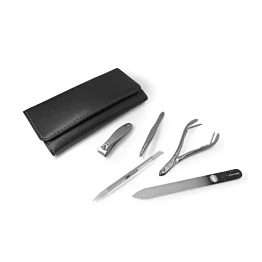GERMANIKURE - Five Piece Manicure Set: Nail Clipper, Cuticle Nipper, Slanted Tweezer, Glass Nail File and Cuticle Stick