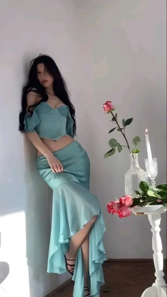 Silky Chiffon Flowy Prom Gown Mint Green Women's Maxi Birthday Dress Casual Dress RS2996