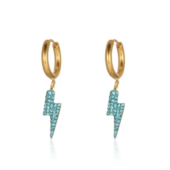 Rhinestone Lightning Bolt Gold Stainless Steel Earrings
