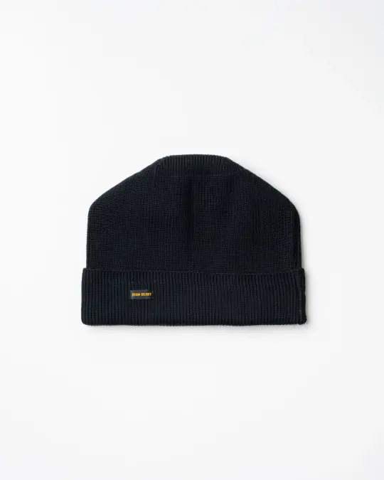 100% Cotton Ribbed Beanie - Black