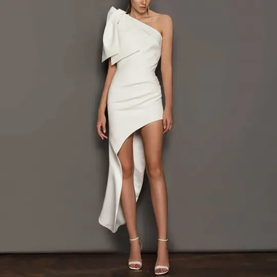 French white off-shoulder temperament slim banquet birthday party small dress skirt homecoming dress R2971