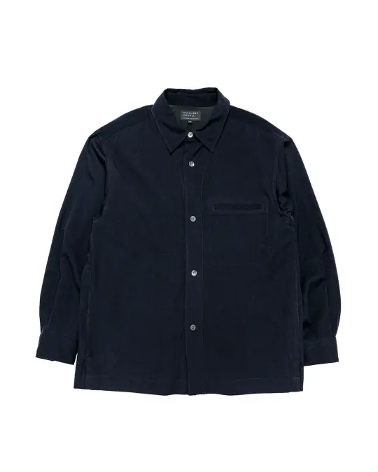Margaret Howell Half Lined Shirt Brushed Fluid Wool Twill Navy
