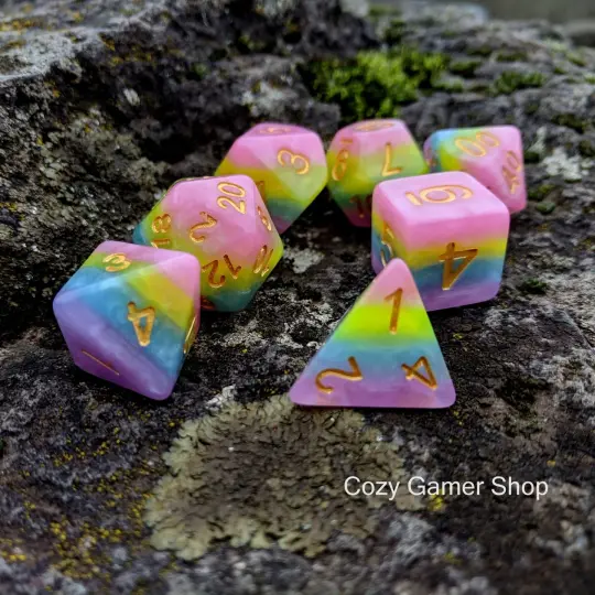 Pastel Rainbow Dice Set – Soft Layered Colors (7-Piece)