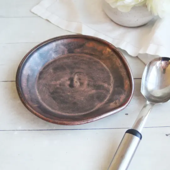 Large Spoon Rest in Copper Metallic Glaze, Cooking Station Dish, Made in USA
