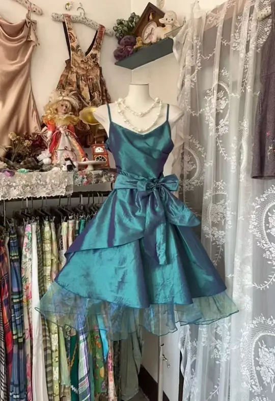 Retro green halter-neck fitted mini dress, prom dress R7452