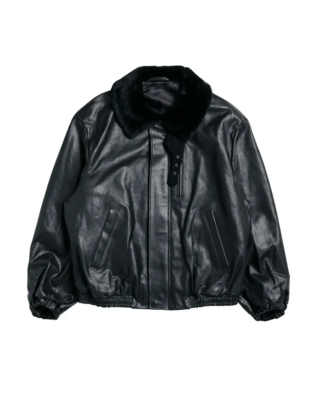 ssstein Mouton Collar Calf Zip Jacket Black