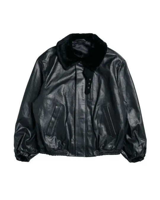ssstein Mouton Collar Calf Zip Jacket Black