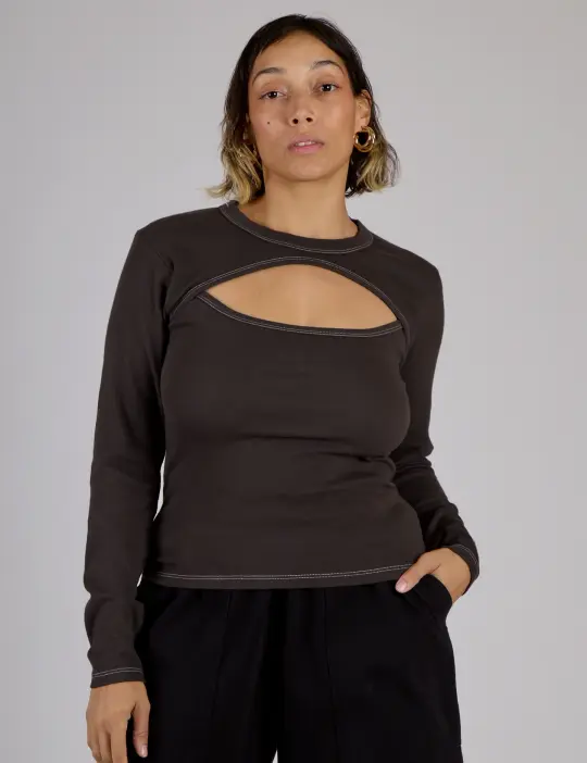 Porthole Long Sleeve Tee - Espresso Brown
