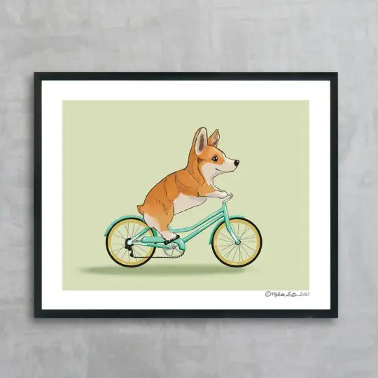 Corgi Riding Bike Art Print, Wholesale