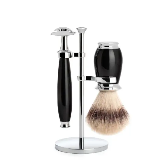 MÜHLE PURIST 3 Pc. Shaving Set, Silvertip Fibre® Brush & Safety Razor, Black