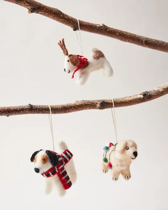 Felted Festive Pup Ornament