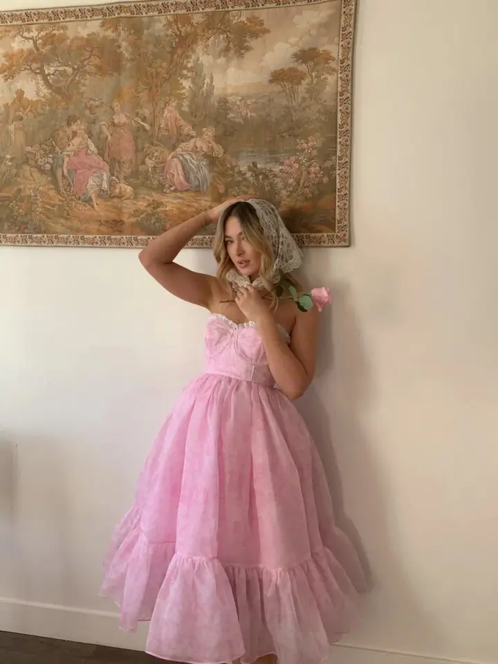 Girlish Puffy Women's Prom Gown Gradient Pink Waist Fitted Maxi Evening Dress Birthday Dress — Fall Outfit 2026 New  RS3414