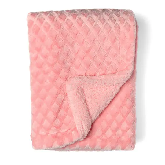Baby Mode Baby Diamond Plush Sherpa Baby Blanket, Pink