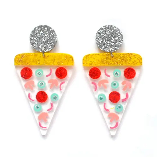 Confetti Pizza Clear Acrylic Statement Resin Earrings