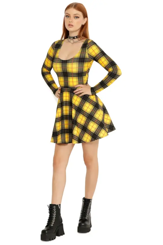 Tartan Grunge Toastie Long Sleeve Skater Dress
