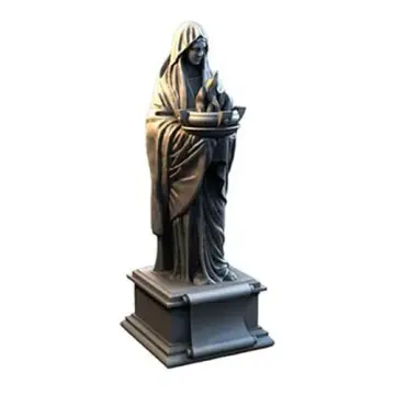 Unpainted 28mm 3D-printed robed statue bearing a flame — tabletop RPG terrain for D&D, Pathfinder & wargaming