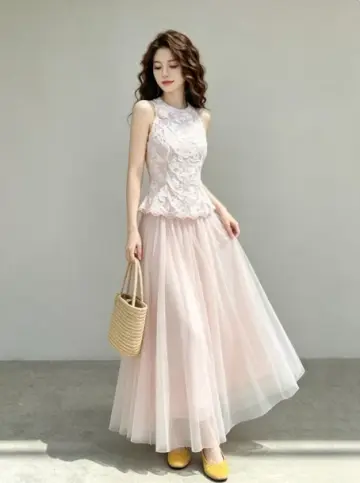 Gentle Blush Pink A-Line High Collar Lace Embroidery Corset Maxi Birthday Dress Evening Dress RS545
