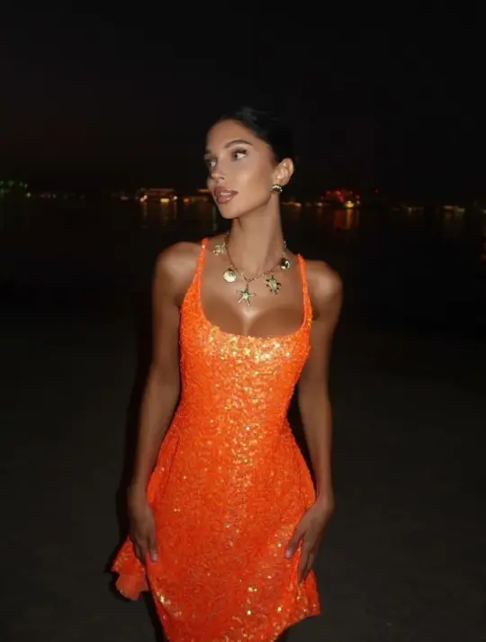 Glitter Sequins Women's Homecoming Dress Orange Corset Short Prom Dress Party Dress RS2674