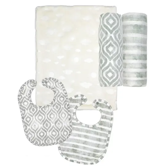 3 Stories Trading Company Baby Boys and Baby Girls 5 Piece Embossed Baby Blanket Gift Set, Ivory