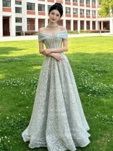 French Chic Mint Green A-Line Bateau Sequin Corset Maxi Quinceanera Dress Evening Dress RS338