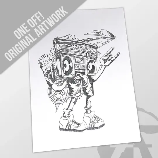 ORIGINAL ARTWORK SKETCH  For Massive Wagons 'Bangin On Your Stereo' Single T-shirt Design
