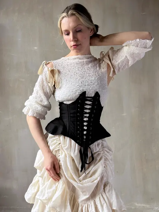 Spring '26 Underbust Pannier Corset in Black Linen (In Stock)
