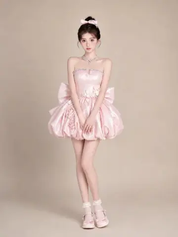 Sweet Satin Bow Women's Homecoming Dress Pink Corset Short Prom Dress Party Dress RS2757