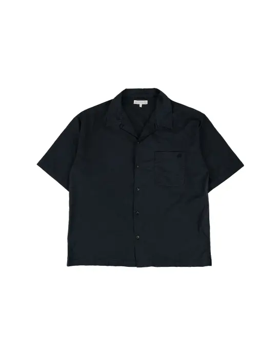 Merz B. Schwanen SHIRT09LP Unisex Short Sleeve Cotton Poplin Shirt Deep Black
