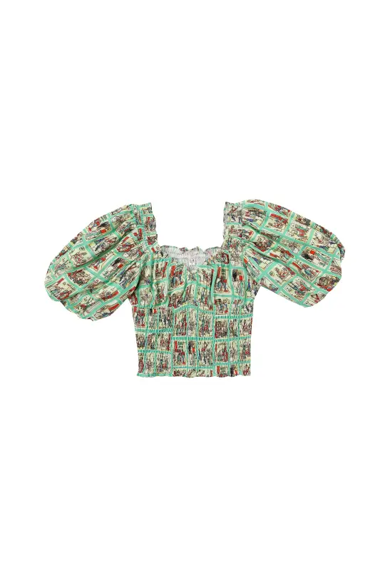 Sex House Soft Linen Sweetheart Smocked Blouse