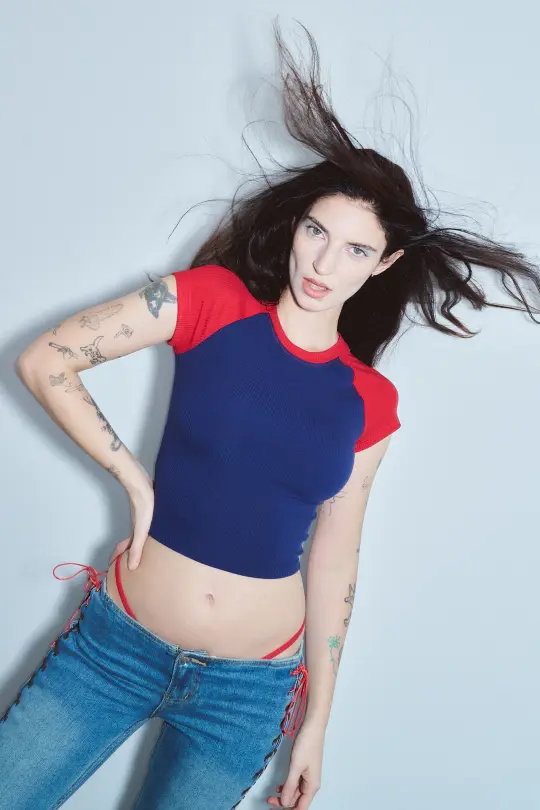 Tencel Rib Raglan Baby Tee Navy/Red
