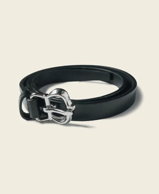 Silver-Plated Brass Buckle Full-Grain Cowhide Belt - Black