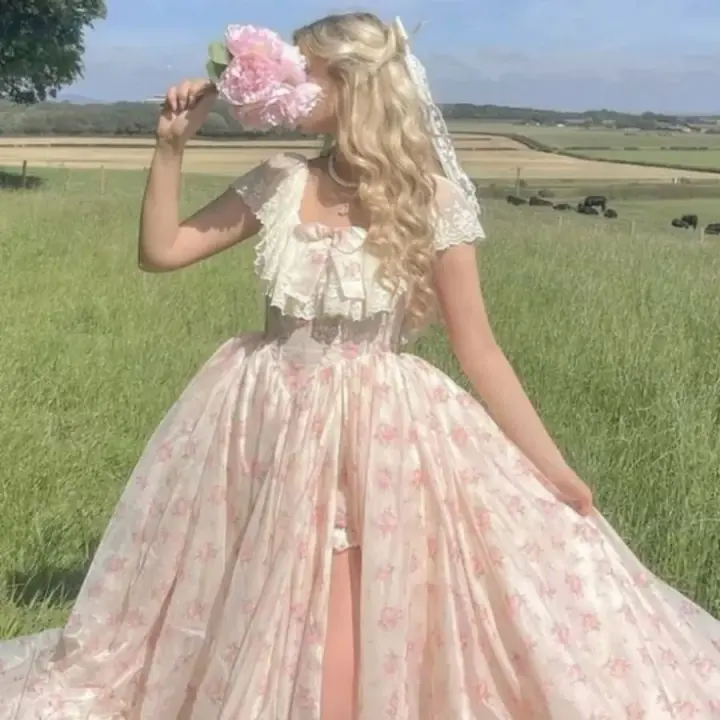Girlish Tulle Puffy Women's Prom Gown Blush Pink Waist Fitted Maxi Evening Dress Birthday Dress — Fall Outfit 2026 New  RS3378