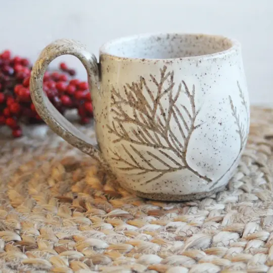 Nature Mug, 15 oz. Handcrafted with Pressed Cedar Evergreen Leaves, Made in USA