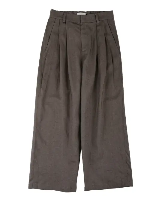 Amomento Linen Two Tuck Wide Pants Khaki
