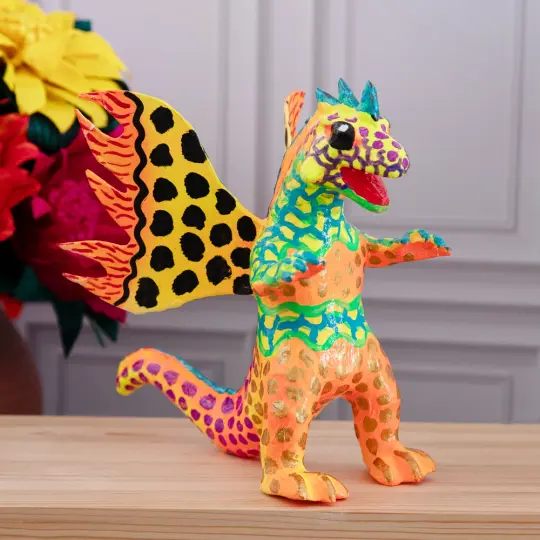 Papier-Mâché Dragon and Lizards Alebrijes Sculptures