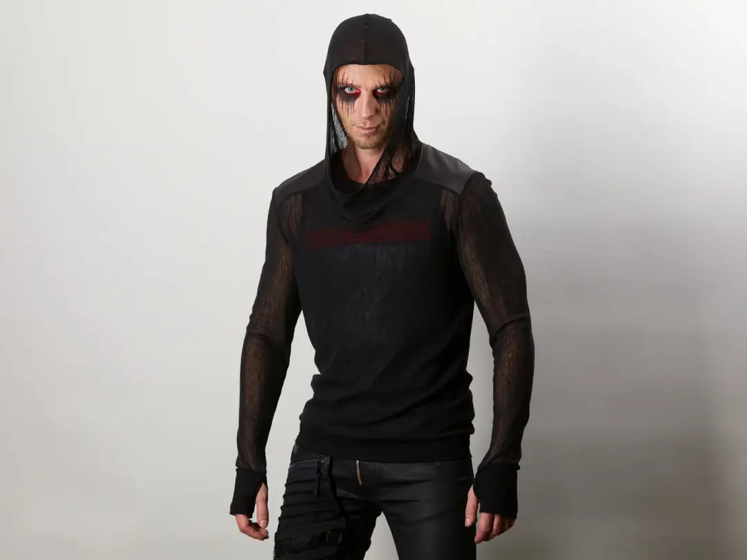 SVE  Black mesh hoodie with thumbhole sleeves