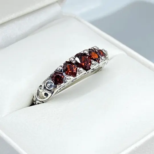 Garnet CZ Ring, Size 8, Georgian Five Stone Design #D19 - Ready to Ship