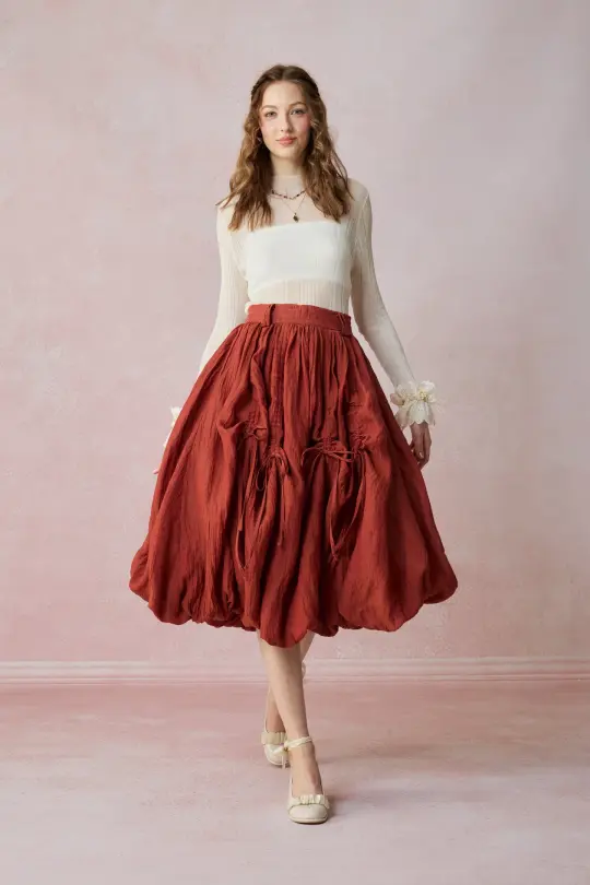 Camellia Bubble 22 | Drawstring Bubble Linen Skirt