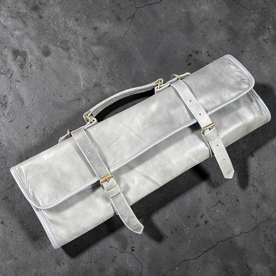 Tokushu Knife Premium Leather Japanese Knife Roll- Grey
