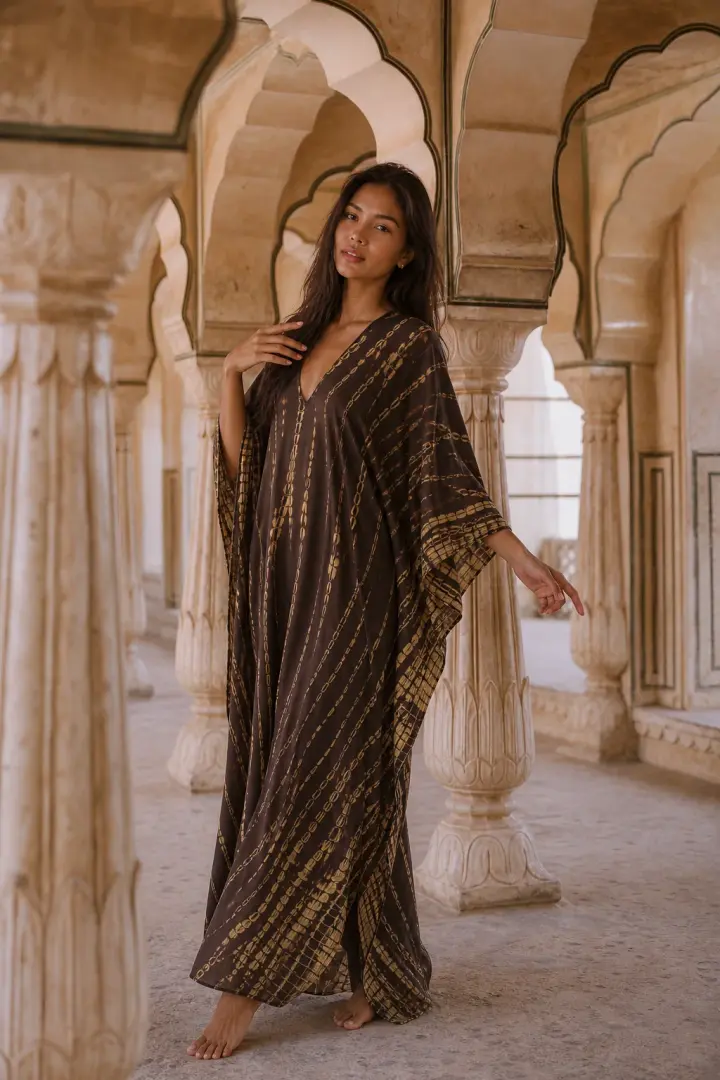 Maxi Kaftan Dress Tie Dye Brown