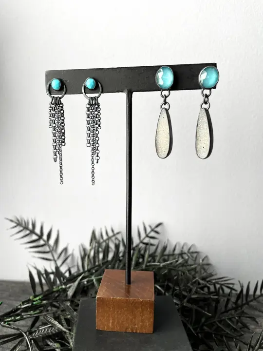 Turquoise Fringe and Druzy Drop Earrings - 1 left