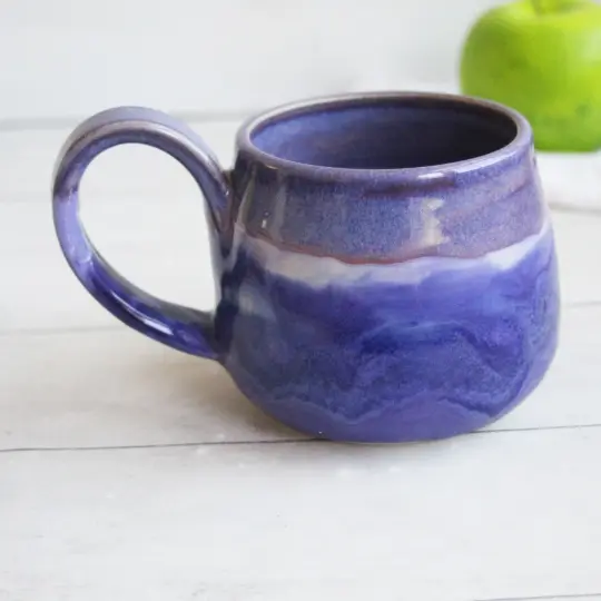 Pottery Mug in Shades of Purple Glazes, 14 oz. Made in USA