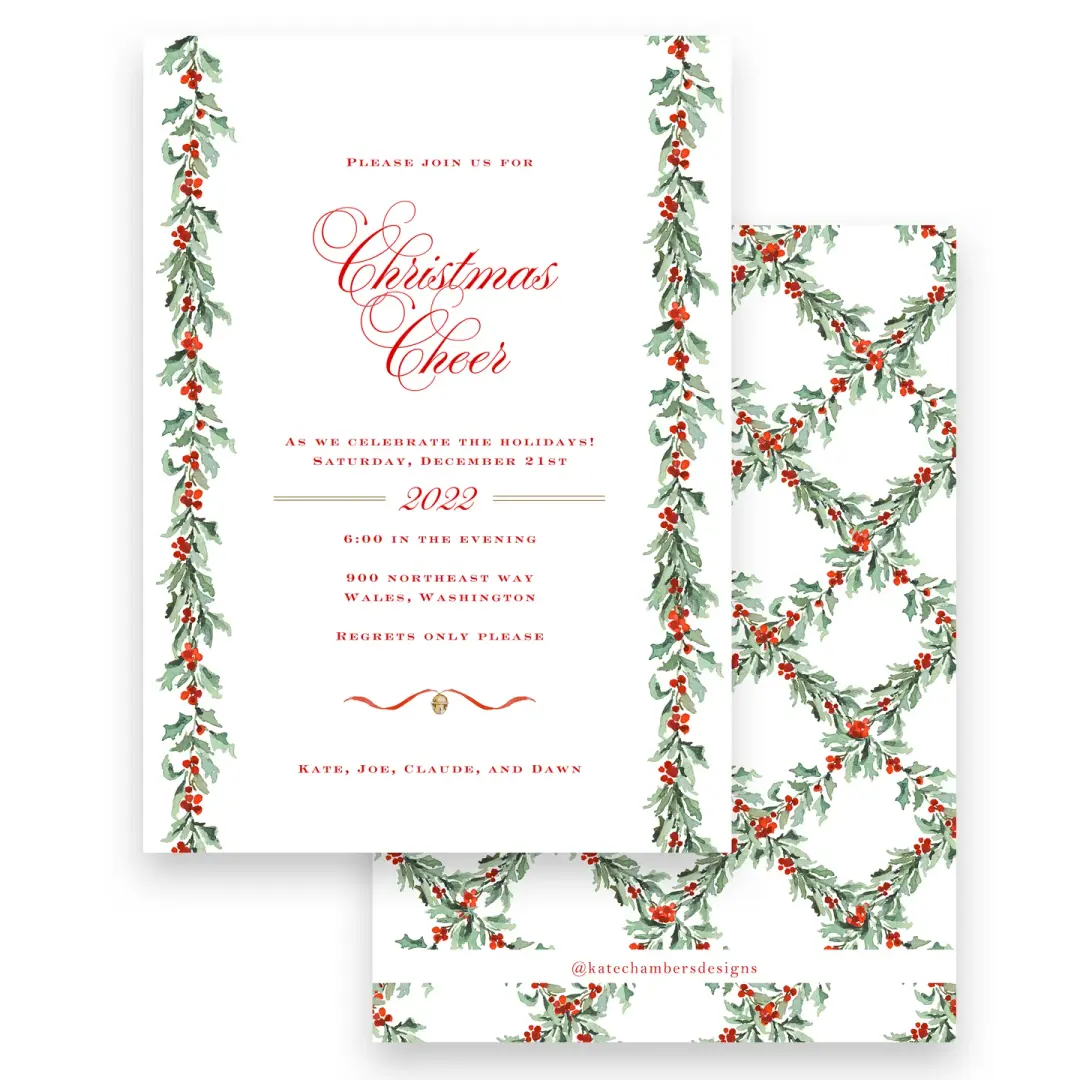 Red Berry Border with Trellis Holiday Party Invitation