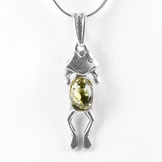 Cute Froggy Pendant with Green Amber