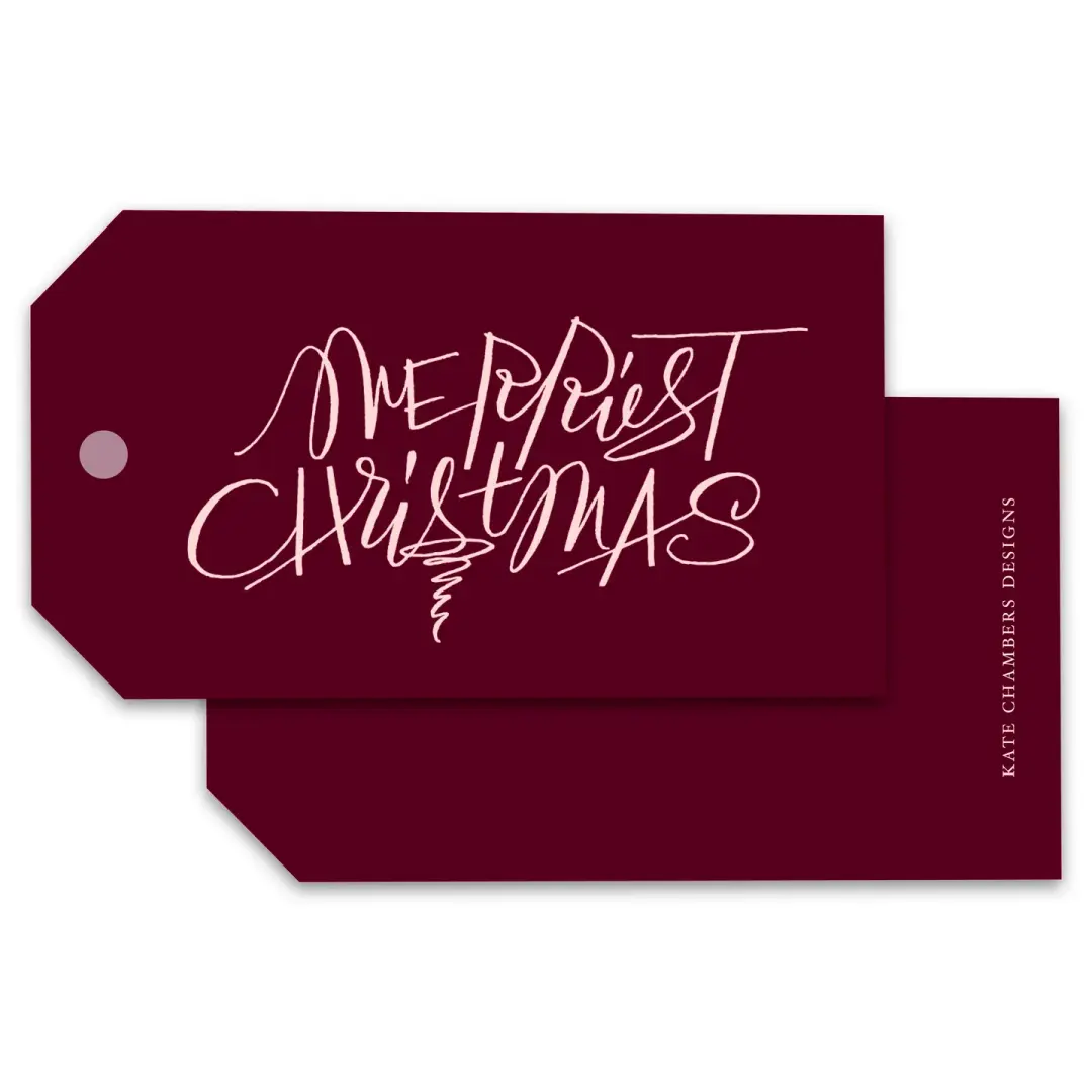 Burgundy and Blush Merriest Christmas Holiday Gift Tags, Set of 12
