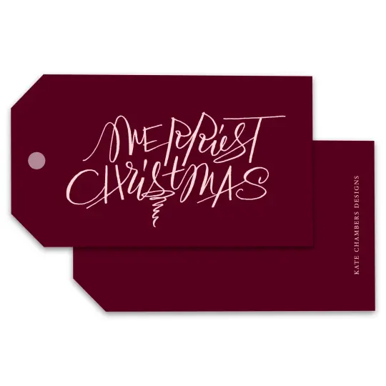 Burgundy and Blush Merriest Christmas Holiday Gift Tags, Set of 12