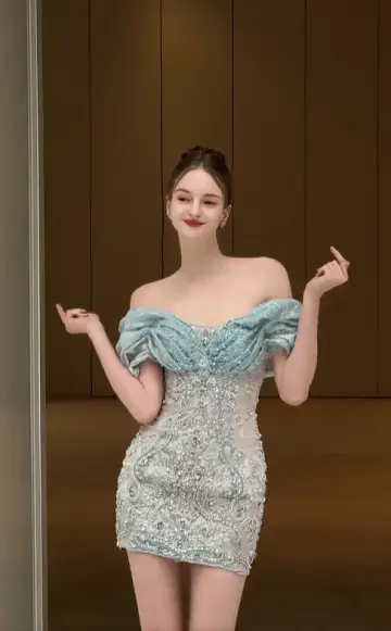 Green one-shoulder slim waist sexy hip skirt homecoming dress R4348