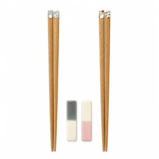 Cat Illustration Chopsticks & Rest Set for 2